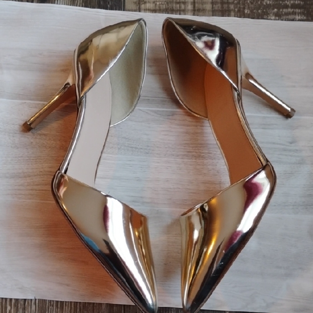 J. Crew Shiny Gold Heels - Picture 3 of 8